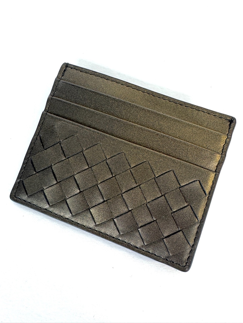 BOTTEGA VENETA Intrecciato NEW Credit Card Case Metallic Antique Gold - Picture 2 of 5